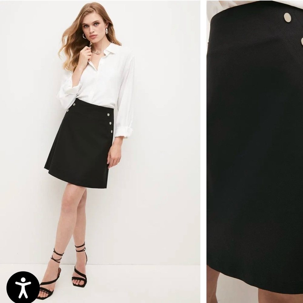 Karen Millen Black A Line Skirt with Button Detail